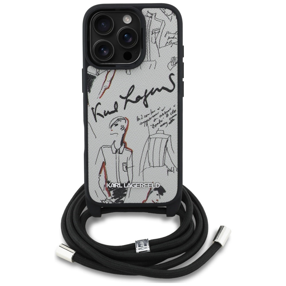 Husa de protectie Karl Lagerfeld Saffiano MagSafe Crossbody (KLHCP16LPGGRMPCG) compatibil cu iPhone 16 Pro, Gri