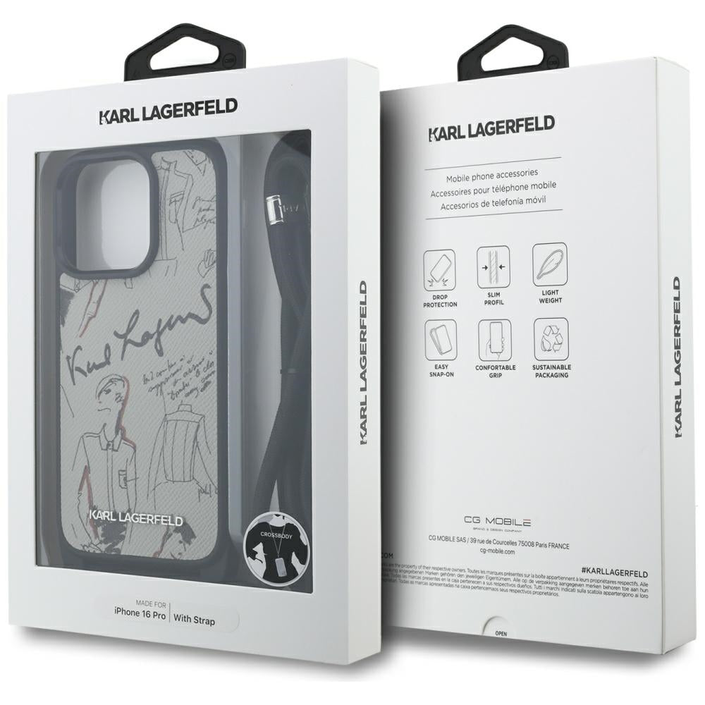 Husa de protectie Karl Lagerfeld Saffiano MagSafe Crossbody (KLHCP16LPGGRMPCG) compatibil cu iPhone 16 Pro, Gri