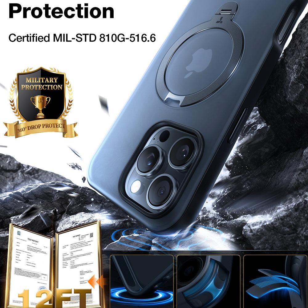 Husa de protectie Torras Ostand Spin MagSafe Series compatibil cu iPhone 17 Pro Max, Transparent