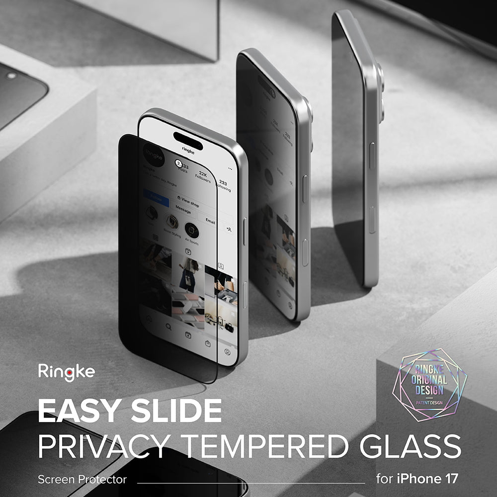 Folie de protectie Ringke Easy Slide Privacy Tempered Glass (set de 2) compatibil cu iPhone 17 Pro, Negru