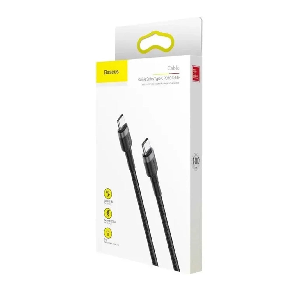 Cablu Baseus (set de 2) Cafule (E0418500), Fast Charging, USB-C to USB-C, 60W, 2m, Negru / Grey