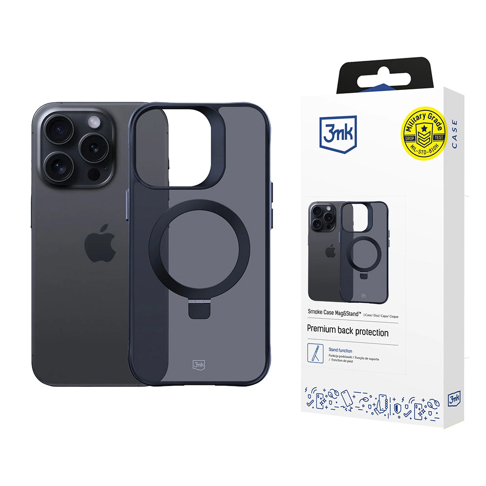 Husa de protectie 3mk Smoke Mag&Stand compatibil cu iPhone 16 Pro Max, Negru