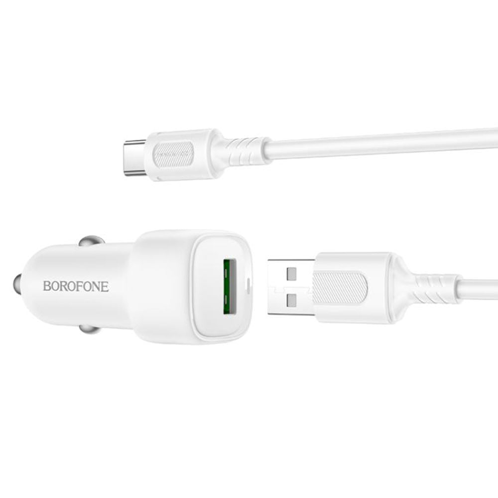 Incarcator Borofone Car Cloud (BZ34), USB-A/C Cable Included, Single Port USB-A, 18W (QC/FCP/AFC), ABS, for DC 12-24V, Alb