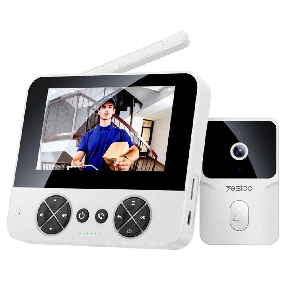 Yesido Wireless Video Intercom Doorbell (KM27), 2.4G, 2K HD 1080*720px, 1000mAh, 4.3" TFT Screen, UK Plug, Alb