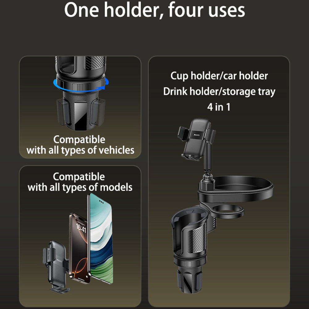 Suport Yesido 4in1 (C274), Cup Storage, Phone Mount and Sundries Storage, 720° Adjustable Angle, 4.7-7.2", Negru