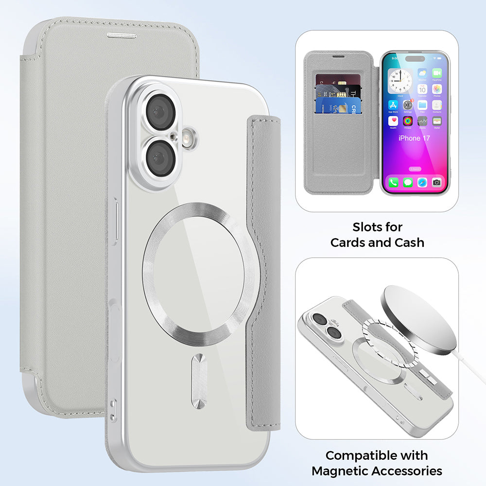 Husa de protectie Techsuit SmartMag Book compatibil cu iPhone 17, Gri