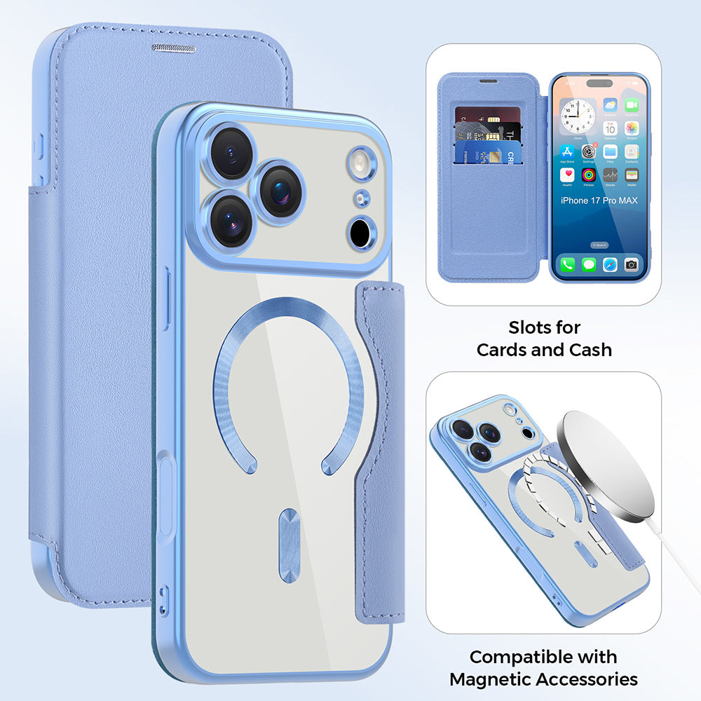Husa de protectie Techsuit SmartMag Book compatibil cu iPhone 17 Pro Max, Albastru Deschis