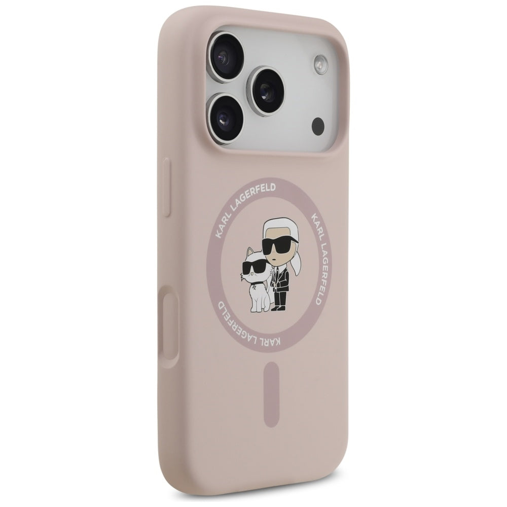 Husa de protectie Karl Lagerfeld Silicone Ring MagSafe (KLHMP17LSCMKCRHP) compatibil cu iPhone 17 Pro, Roz Karl&Choupette