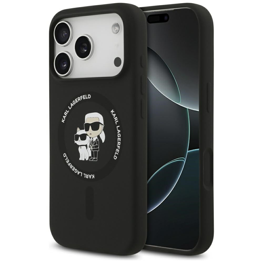 Husa de protectie Karl Lagerfeld Silicone Ring MagSafe (KLHMP17LSCMKCRHK) compatibil cu iPhone 17 Pro, Negru Karl&Choupette