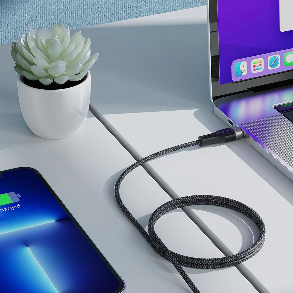 Cablu Acefast (C11-03), Magnetic Winding, Fast Charging, Type-C to Type-C, 60W, 3A, Adjustable Lenght, 1.2m, Negru
