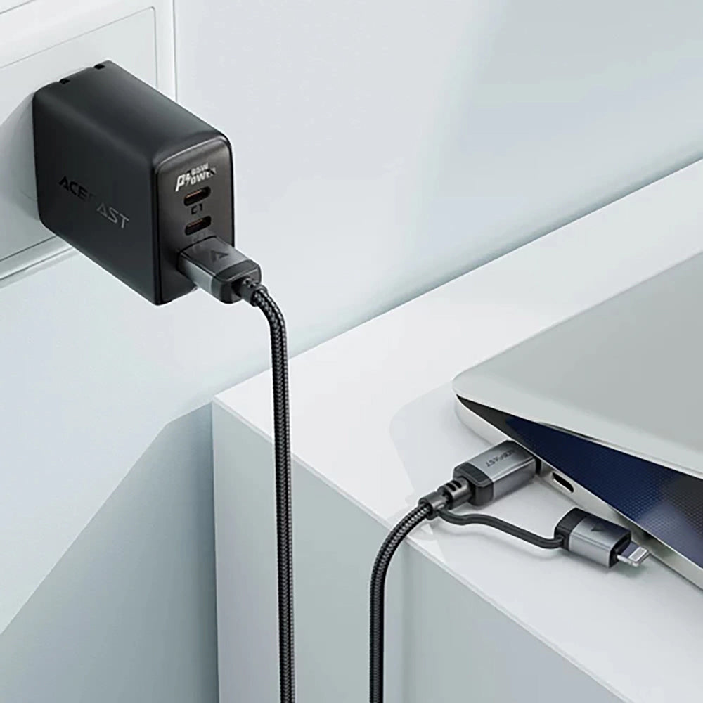 Cablu Acefast (C20-01), USB-C to Type-C, Lightning, 60W, Fast Charging, Bend-Resistant, MFi Certified, 1.2m, Negru