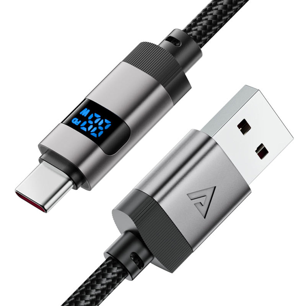 Cablu Acefast (C15-04), with Digital Display, Fast Charging, USB-A to Type-C, 66W, Zinc Alloy, 1.2m, Negru