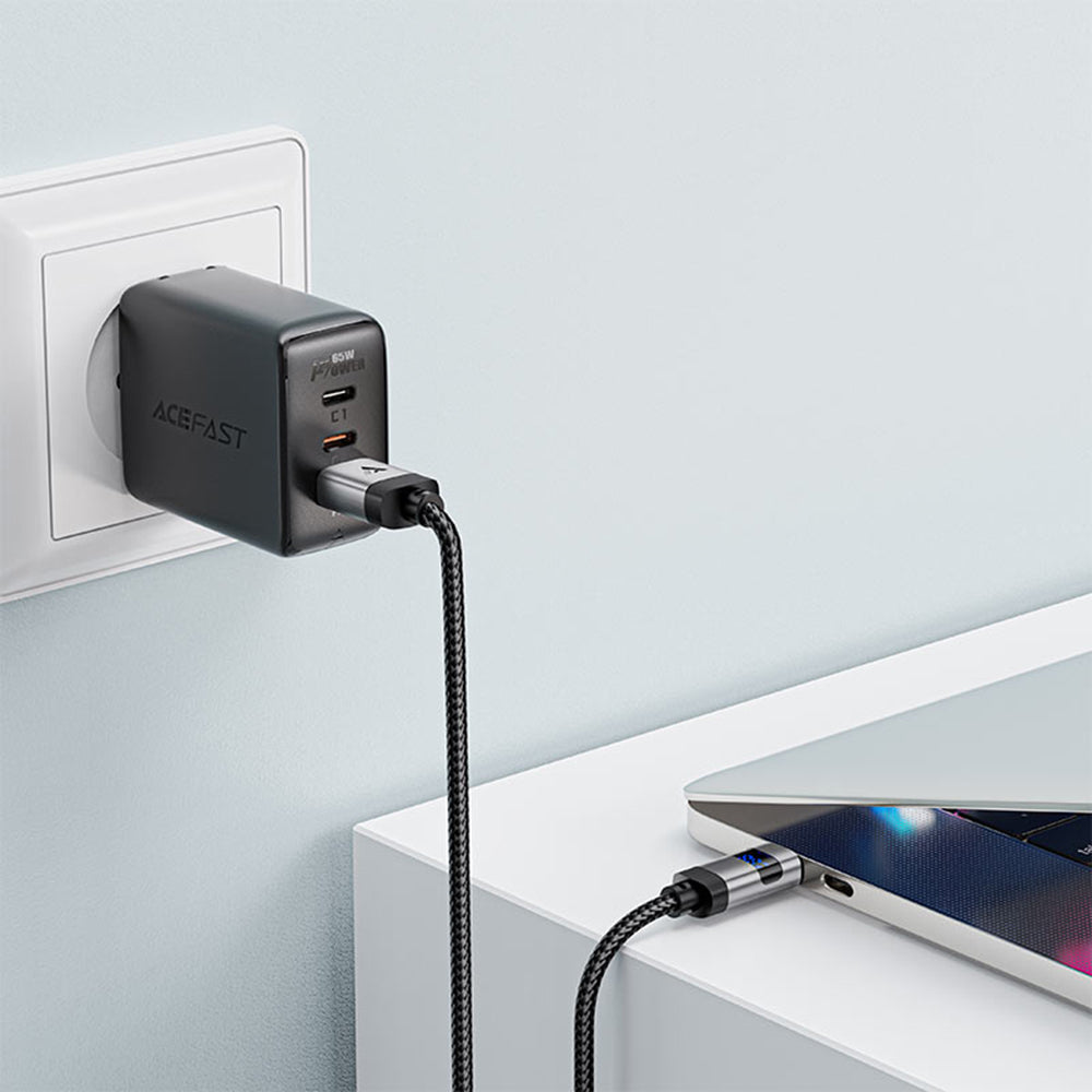 Cablu Acefast (C15-04), with Digital Display, Fast Charging, USB-A to Type-C, 66W, Zinc Alloy, 1.2m, Negru