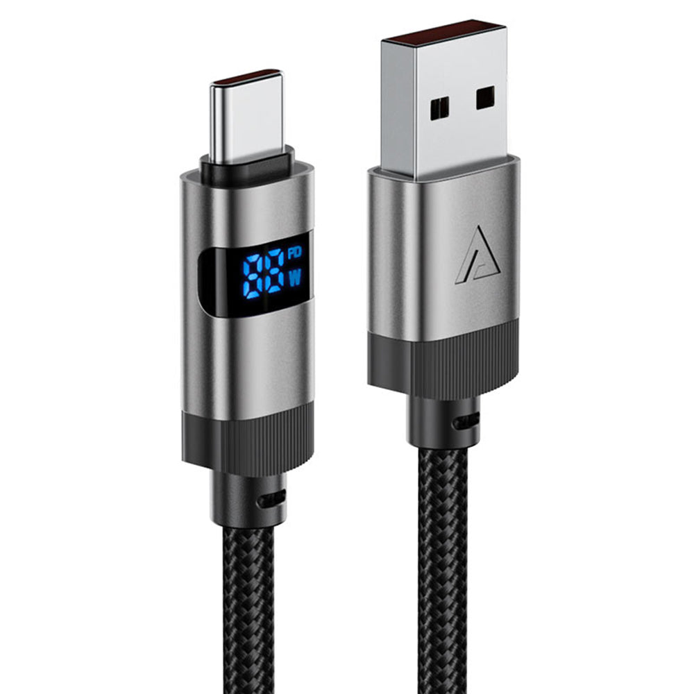 Cablu Acefast (C15-04), with Digital Display, Fast Charging, USB-A to Type-C, 66W, Zinc Alloy, 1.2m, Negru