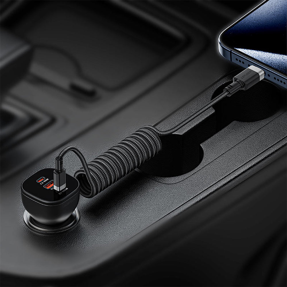 Cablu Acefast (C14-03), Fast Charging, Type-C to Type-C, Spring Design, 60W, 3A, Bend-Resistant, 1.2m, Negru