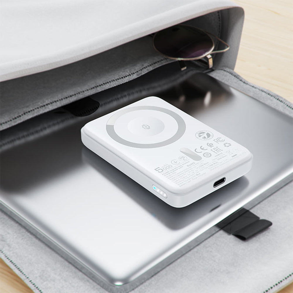 Baterie externa Acefast Magnetic Wireless (M25-5000), MagSafe, Fast Charge, USB-C, 5000mAh, 20W, 5V/2.4A, LED Indicator, Alb