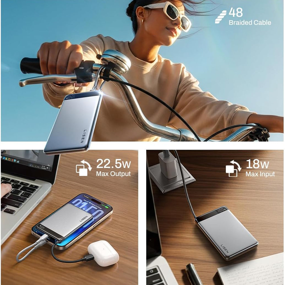 Baterie externa Lisen, 10000mAh, USB-C, PD 22.5W, Gri