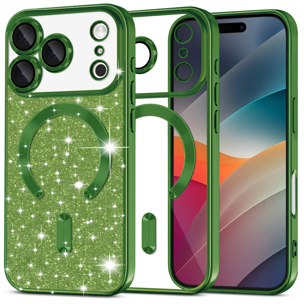 Husa de protectie Techsuit Luxury Glitter MagSafe compatibil cu iPhone 17 Pro, Deep Green