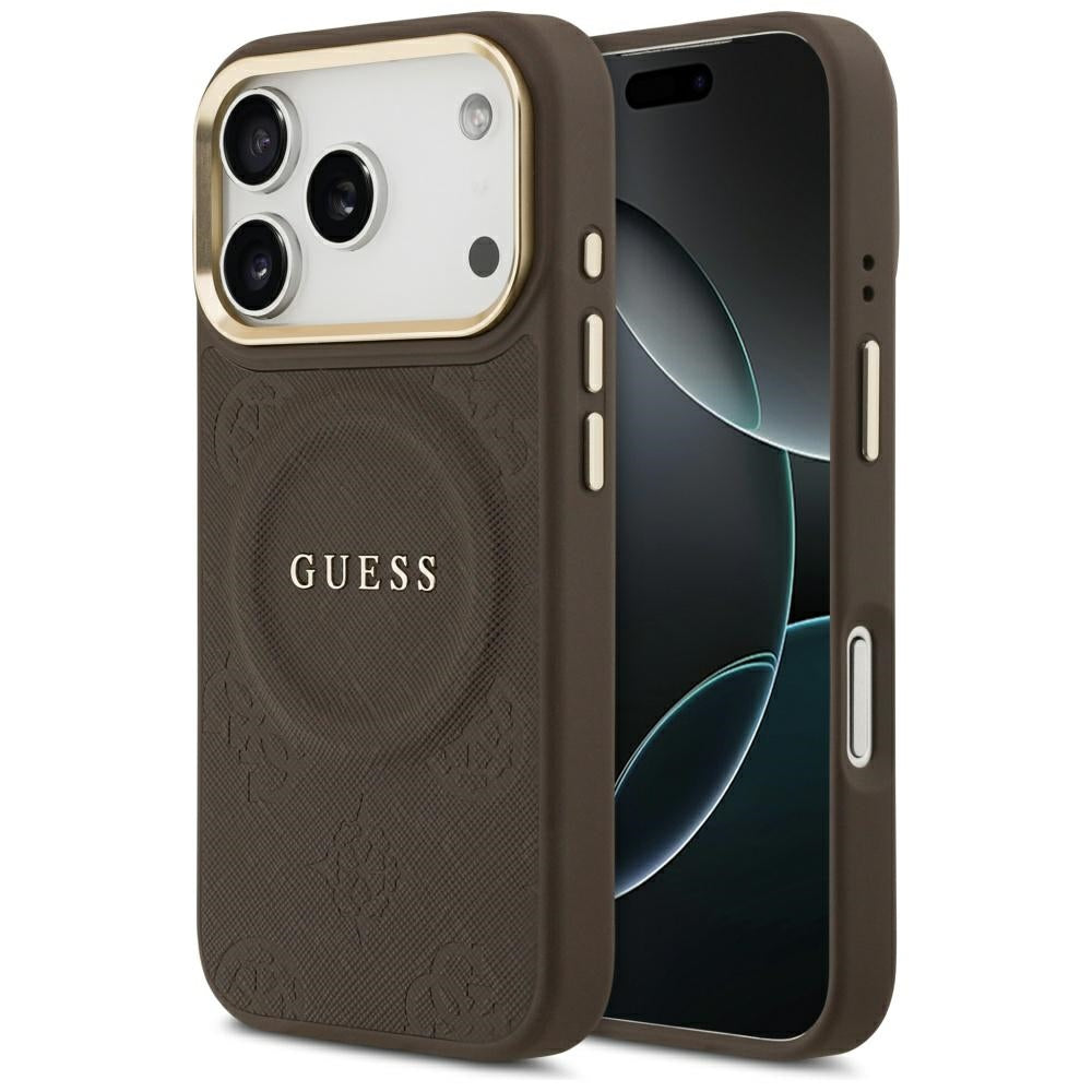 Husa de protectie Guess Peony Hot Stamp compatibil cu iPhone 17 Pro, Maro