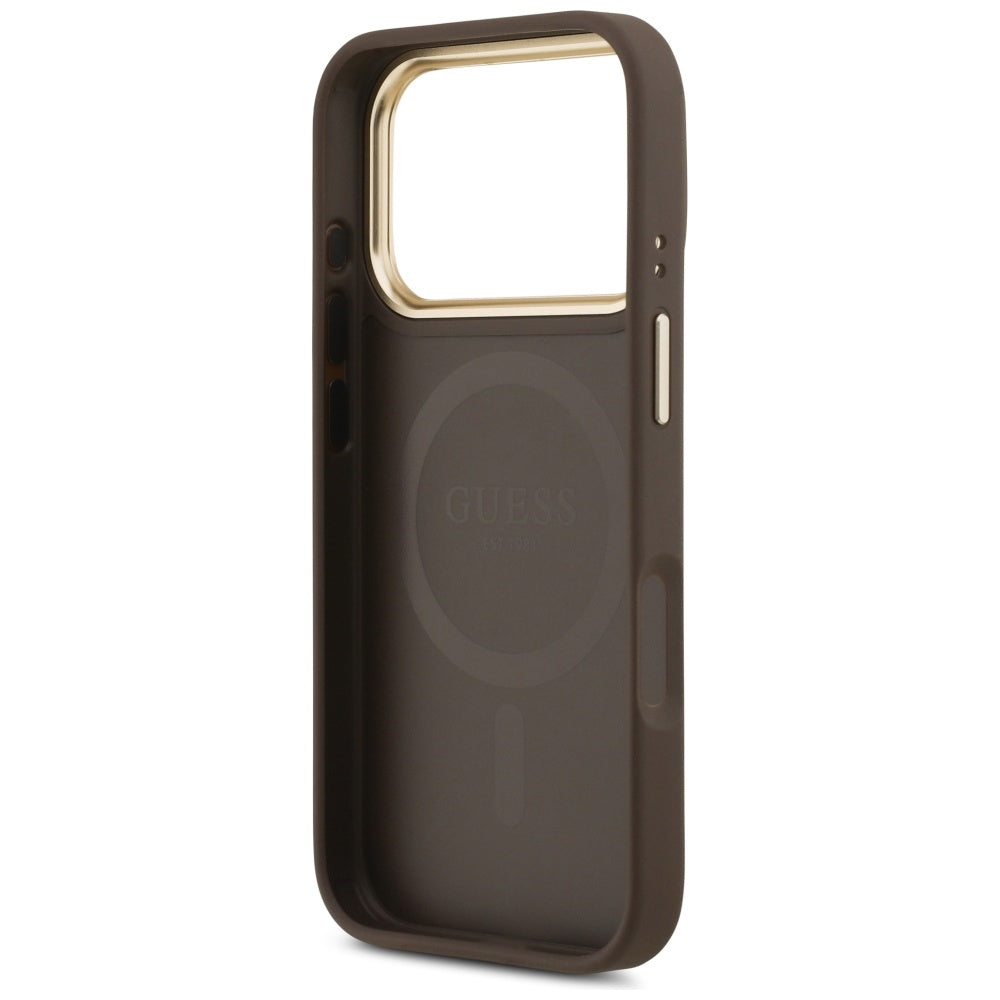 Husa de protectie Guess Peony Hot Stamp compatibil cu iPhone 17 Pro, Maro