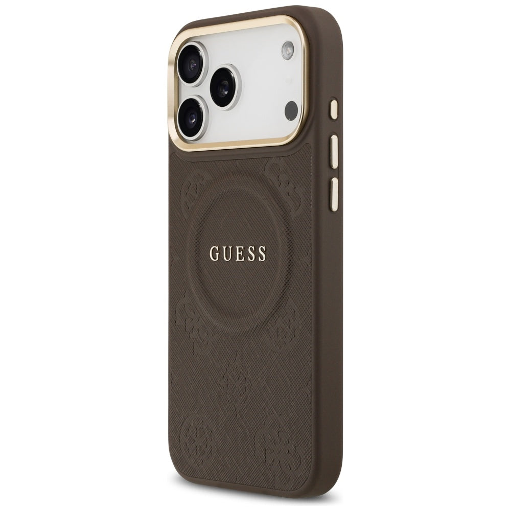 Husa de protectie Guess Peony Hot Stamp compatibil cu iPhone 17 Pro Max, Maro