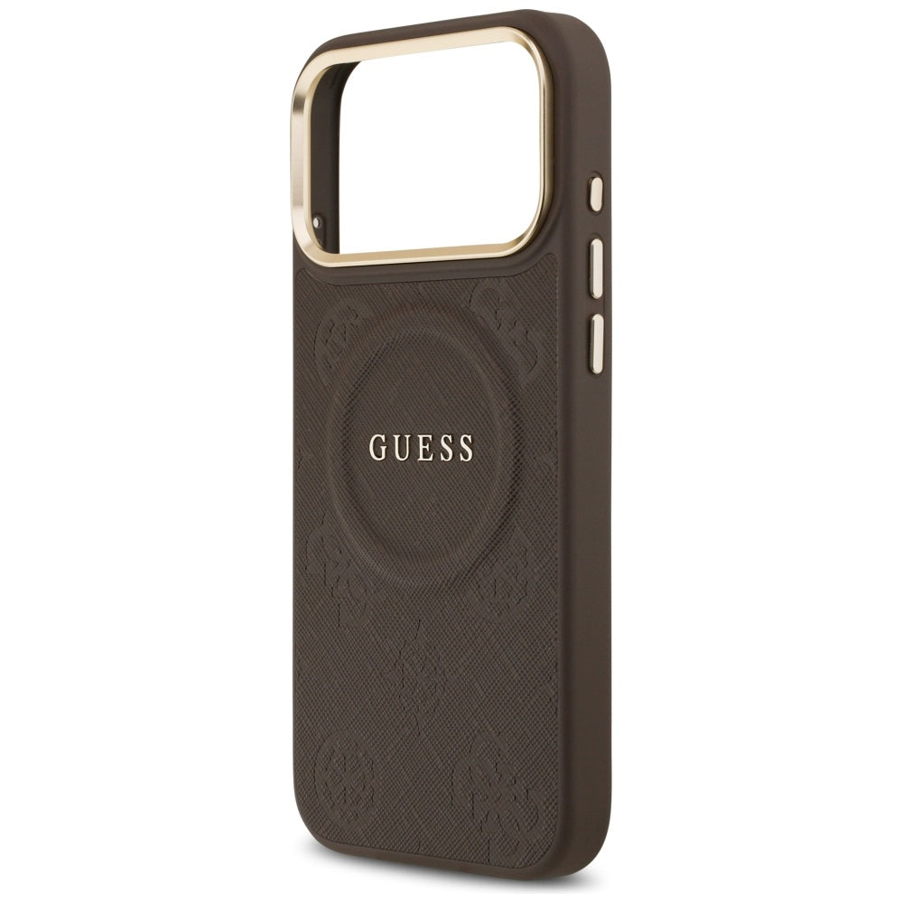 Husa de protectie Guess Peony Hot Stamp compatibil cu iPhone 17 Pro Max, Maro