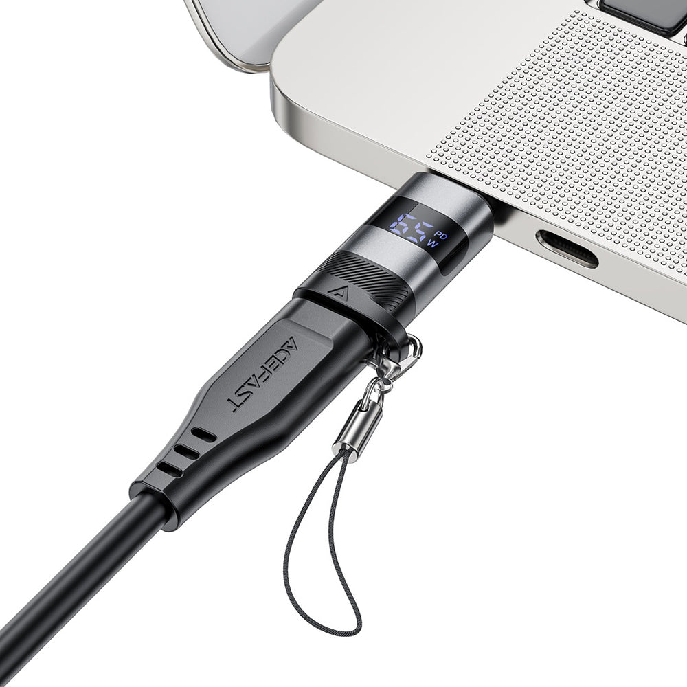 Adaptor Acefast Adapter (J9), with Digital Display, Type-C to USB-C, 480Mbps, 20V/5A, Fast Charge, Data Transmission, Metal Gray