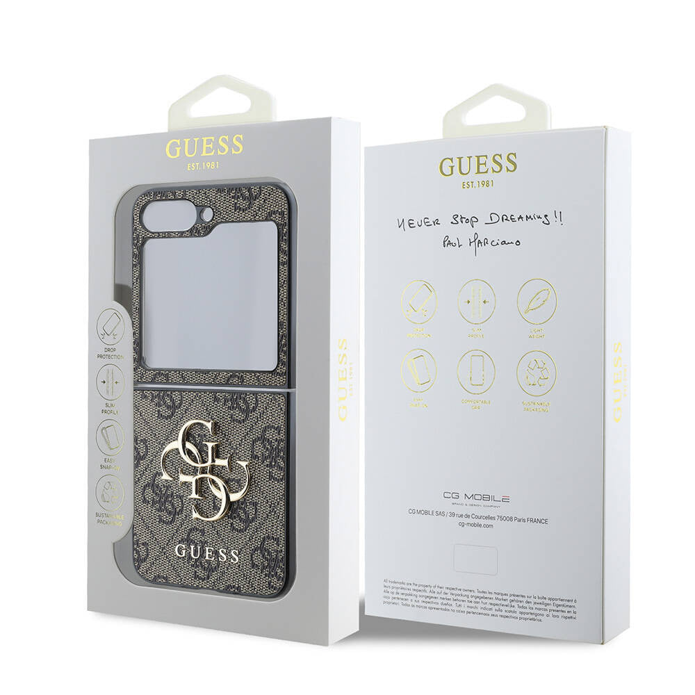 Husa de protectie Guess Leather 4G Metal Logo (GUHCZF74GMGPI) compatibil cu Samsung Galaxy Z Flip7, Roz