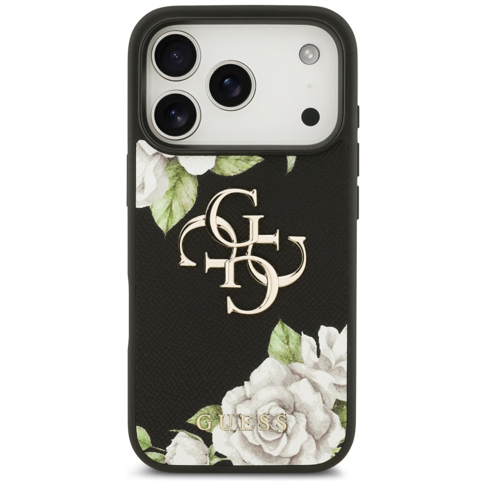 Husa de protectie Guess Hardcase 4G Grained Roses Big Logo (GUHCP17LPGROP4MK) compatibil cu iPhone 17 Pro, Negru