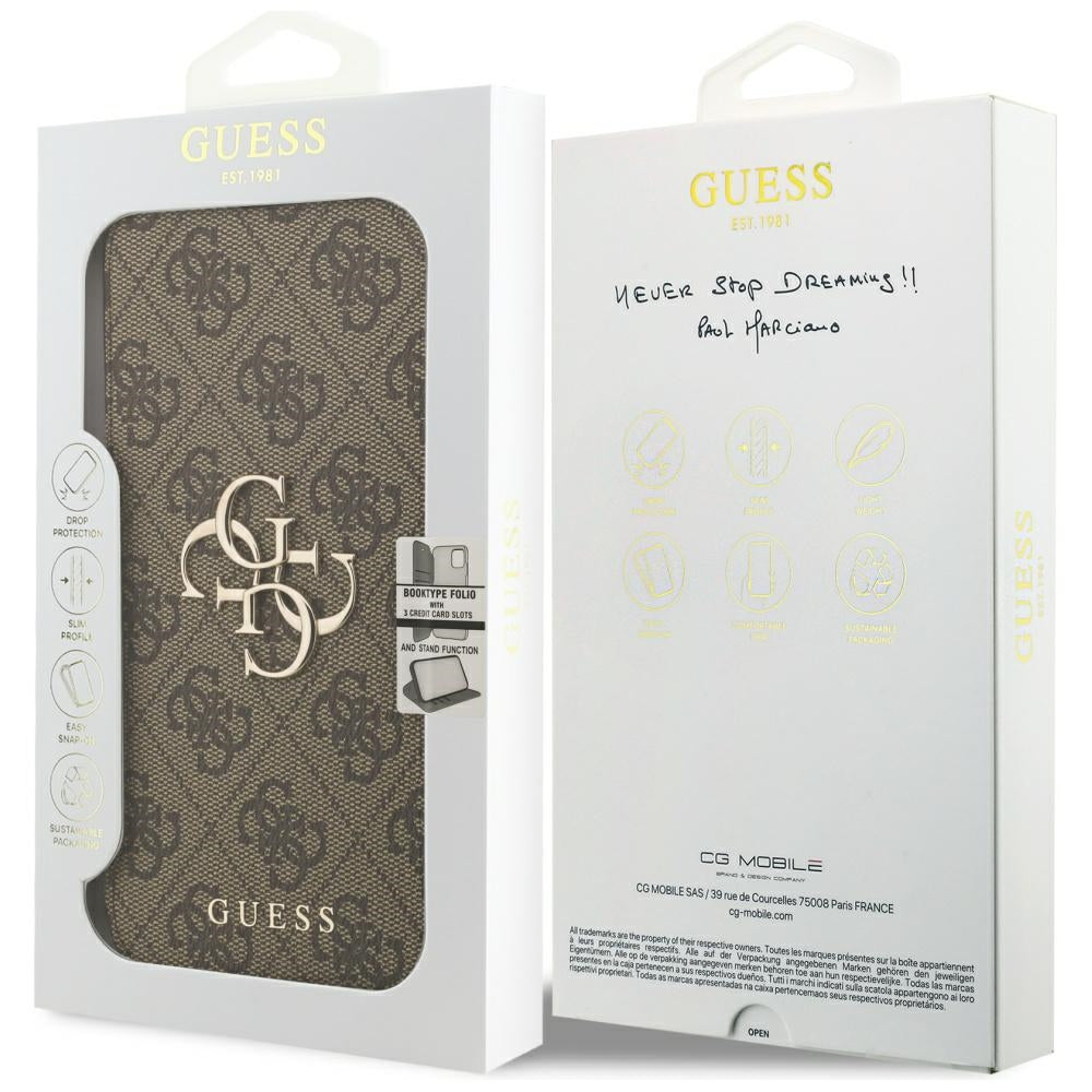 Husa de protectie Guess Book 4G Metal Logo compatibil cu iPhone 17 Pro Max, Maro