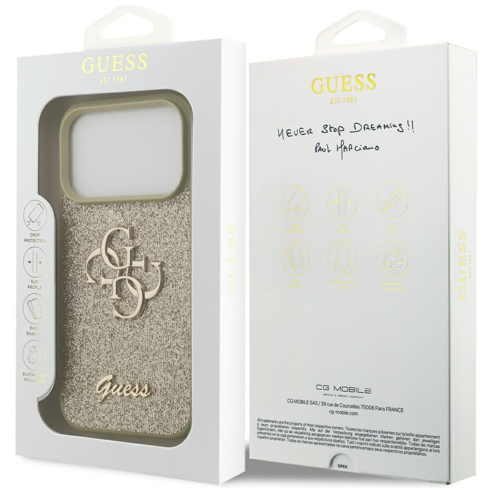 Husa de protectie Guess Fixed Glitter Big 4G (GUHCP17LHG4SGD) compatibil cu iPhone 17 Pro, Auriu