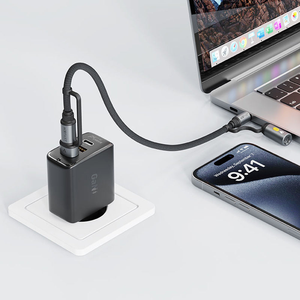 Cablu Acefast (J6), Multifunction, Fast Charging, USB/USB-C to Type-C/Cigarette Lighter, 60W, 3A, 1.2m, Negru