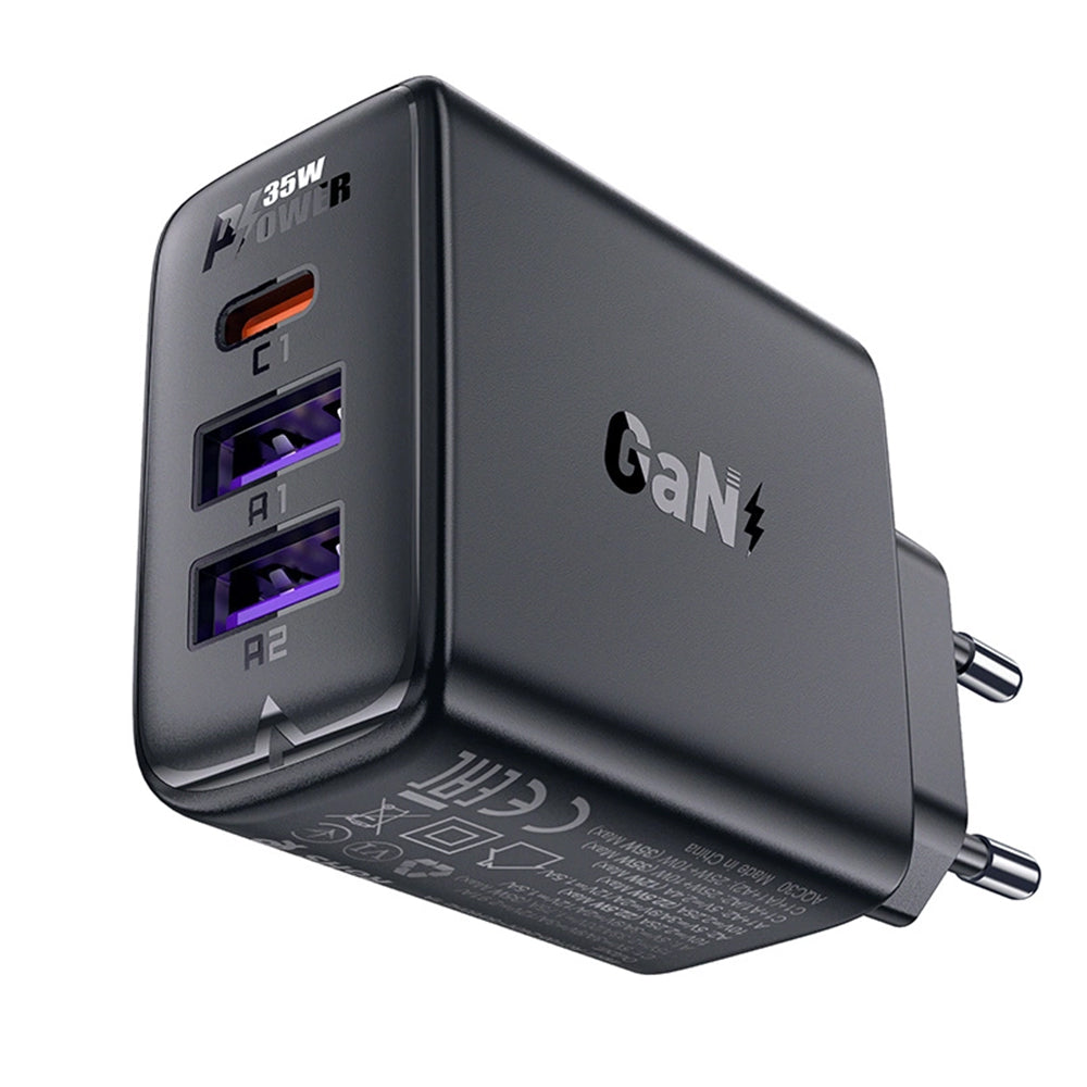 Incarcator Acefast (A57), GaN, Fast Charging, 2x USB, Type-C, PD35W, Smart Chip, Negru