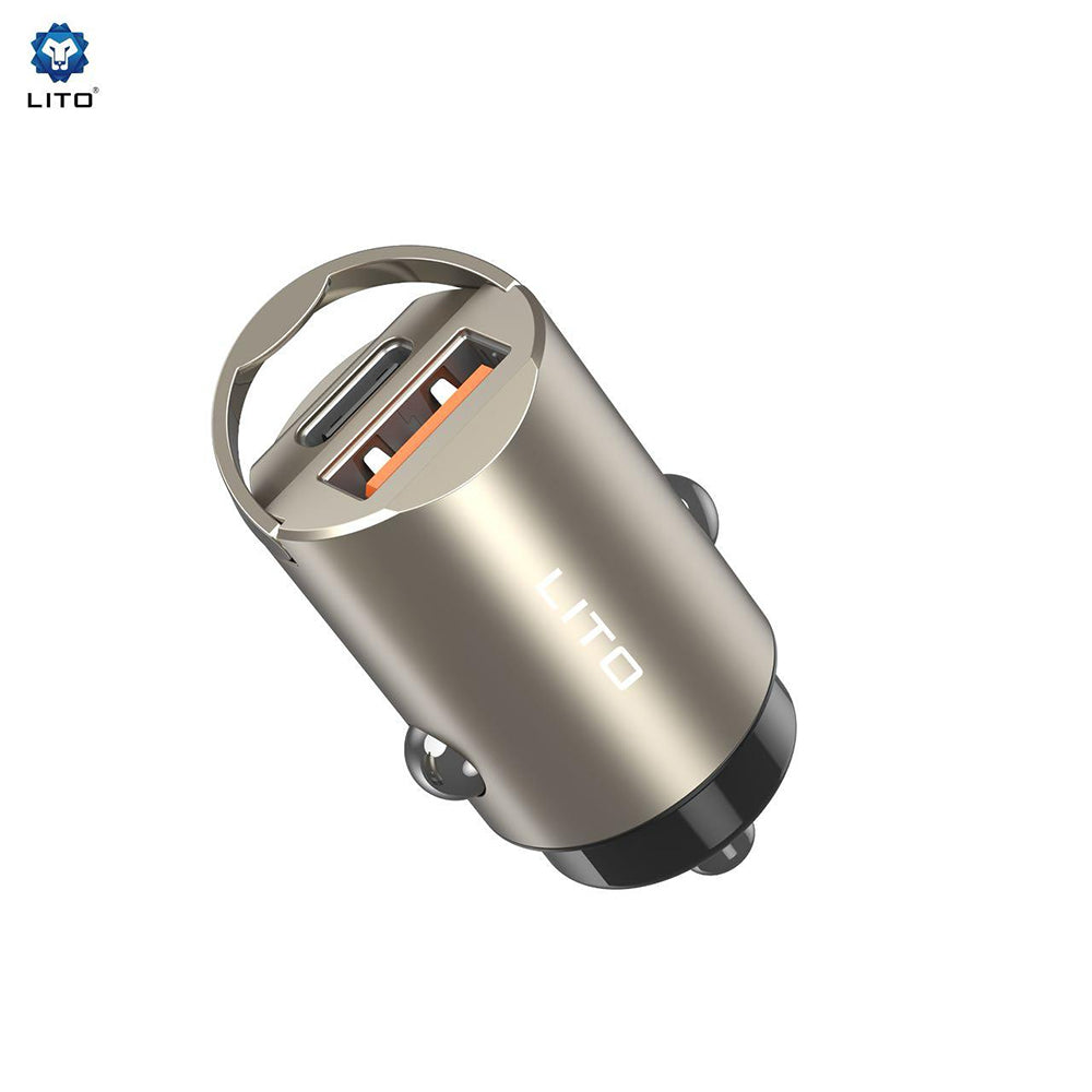 Incarcator Lito Car (IN-C03), 1x USB, 1x Type-C, 30W, Fast Charging, Ultra-Mini & Sleek Design, Universal, Gunmetal