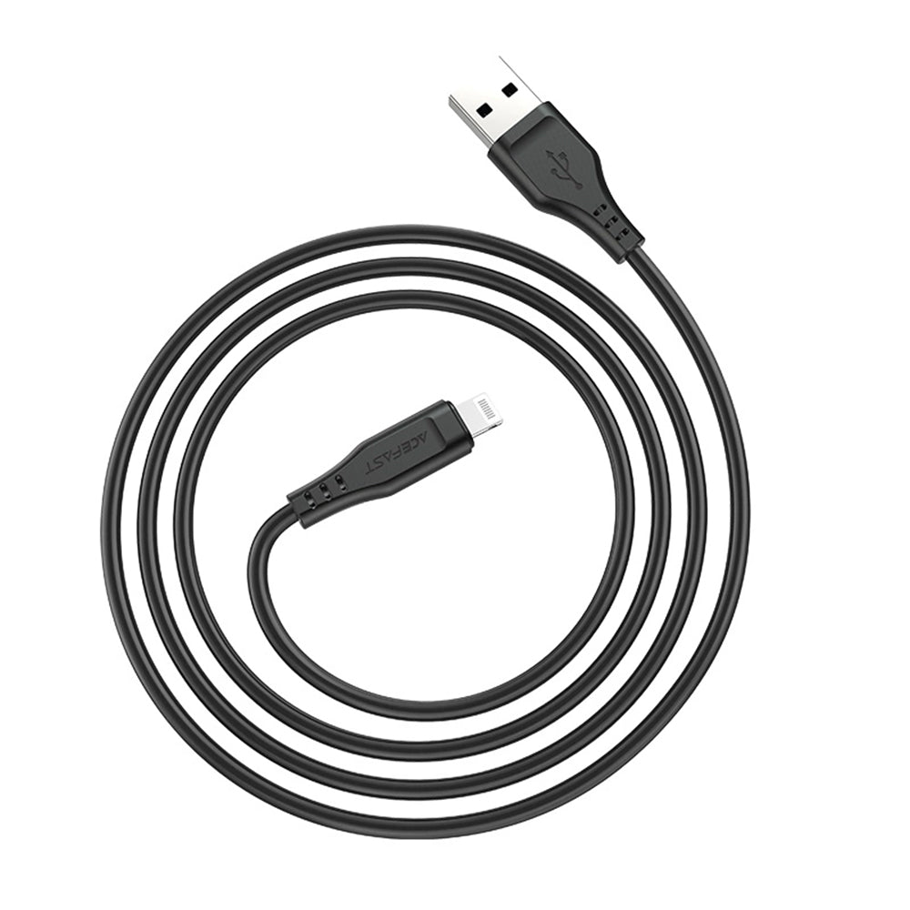 Cablu Acefast (C3-02), USB to Lightning, 2.4A, 480Mbps, MFi Certification, 1.2m, Negru