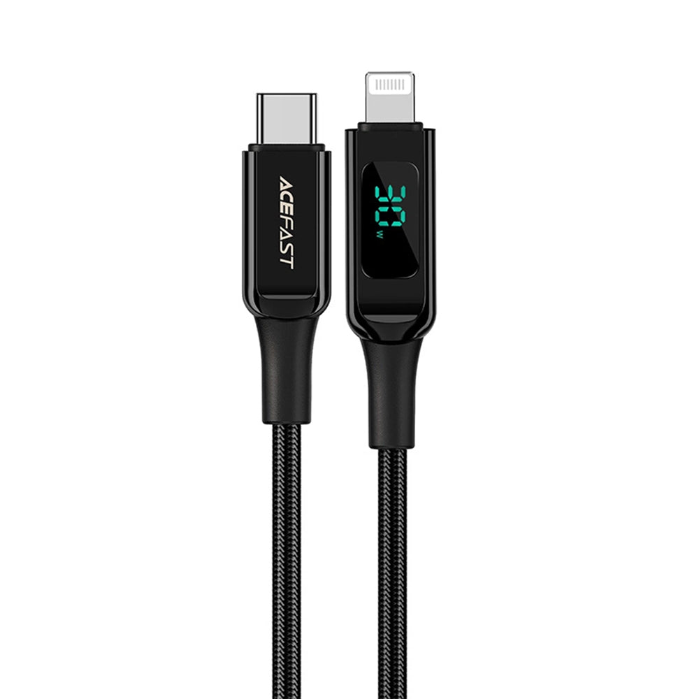 Cablu Acefast (C6-01), Type-C to Lightning, Fast Charging, 3A, LED Display, 1.2m, Negru