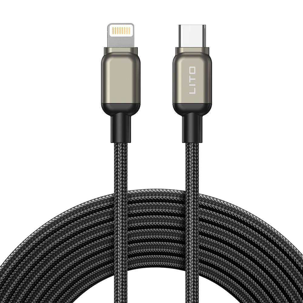 Cablu Lito (LD17), Type-C to Lightning, Fast Charging, Braided Nylon, Negru