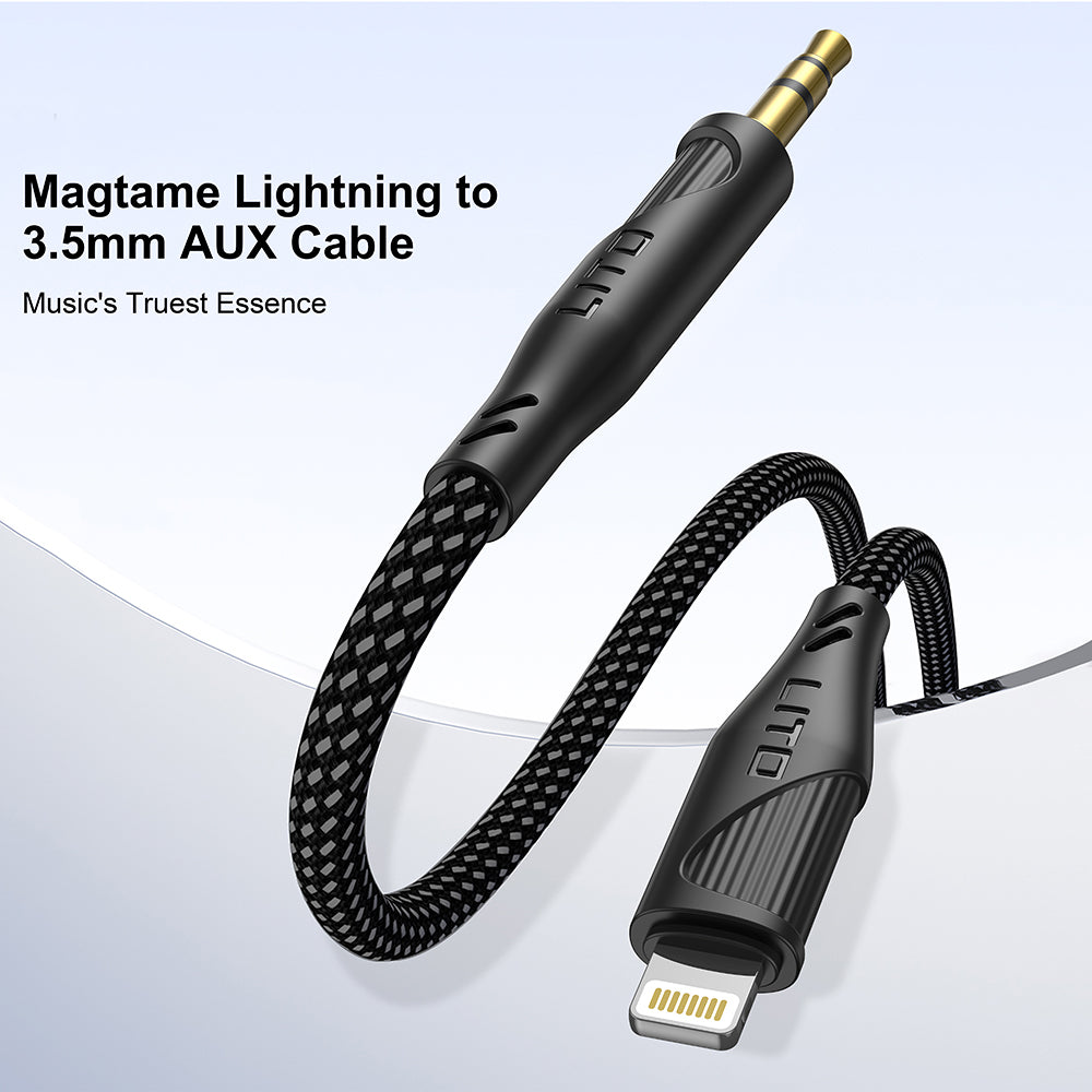 Adaptor Lito Audio Cable Adapter (LA02), Lightning to Jack 3.5mm, Zero Signal Loss, Nylon-braided, 1m, Negru