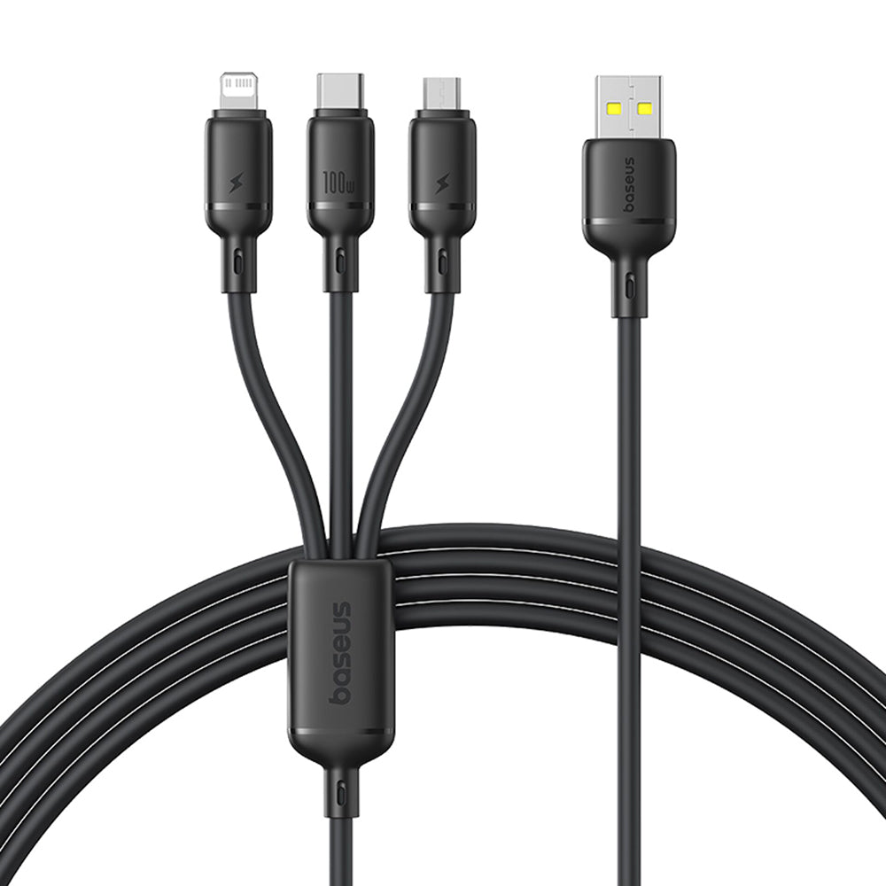Cablu Baseus Silky (P10377705123-00), Fast Charge, USB to USB-C, Lightning, Micro-USB, 100W, 480Mbps, 1.5m, Negru