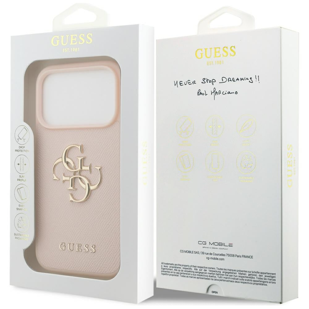 Husa de protectie Guess Hardcase 4G Grained Big and Classic Logo (GUHCP17LPGT4MBP) compatibil cu iPhone 17 Pro, Roz