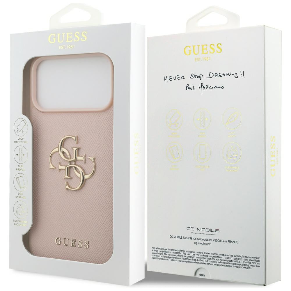 Husa de protectie Guess Hardcase 4G Grained Big and Classic Logo (GUHCP17XPGT4MBP) compatibil cu iPhone 17 Pro Max, Roz