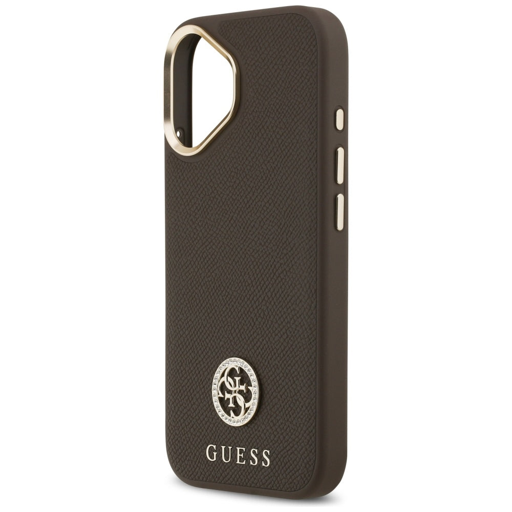 Husa de protectie Guess Grained Strass Logo MagSafe (GUHMP17SPGCRMDEW) compatibil cu iPhone 17, Maro