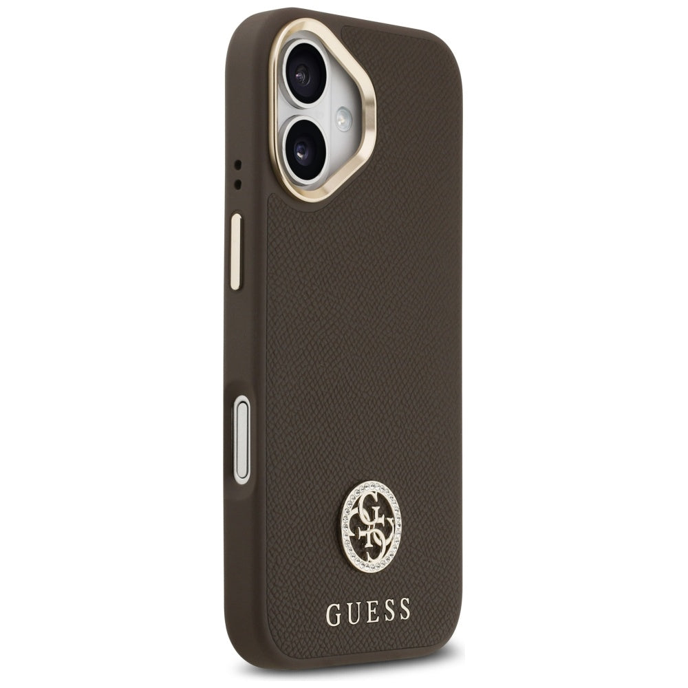 Husa de protectie Guess Grained Strass Logo MagSafe (GUHMP17SPGCRMDEW) compatibil cu iPhone 17, Maro