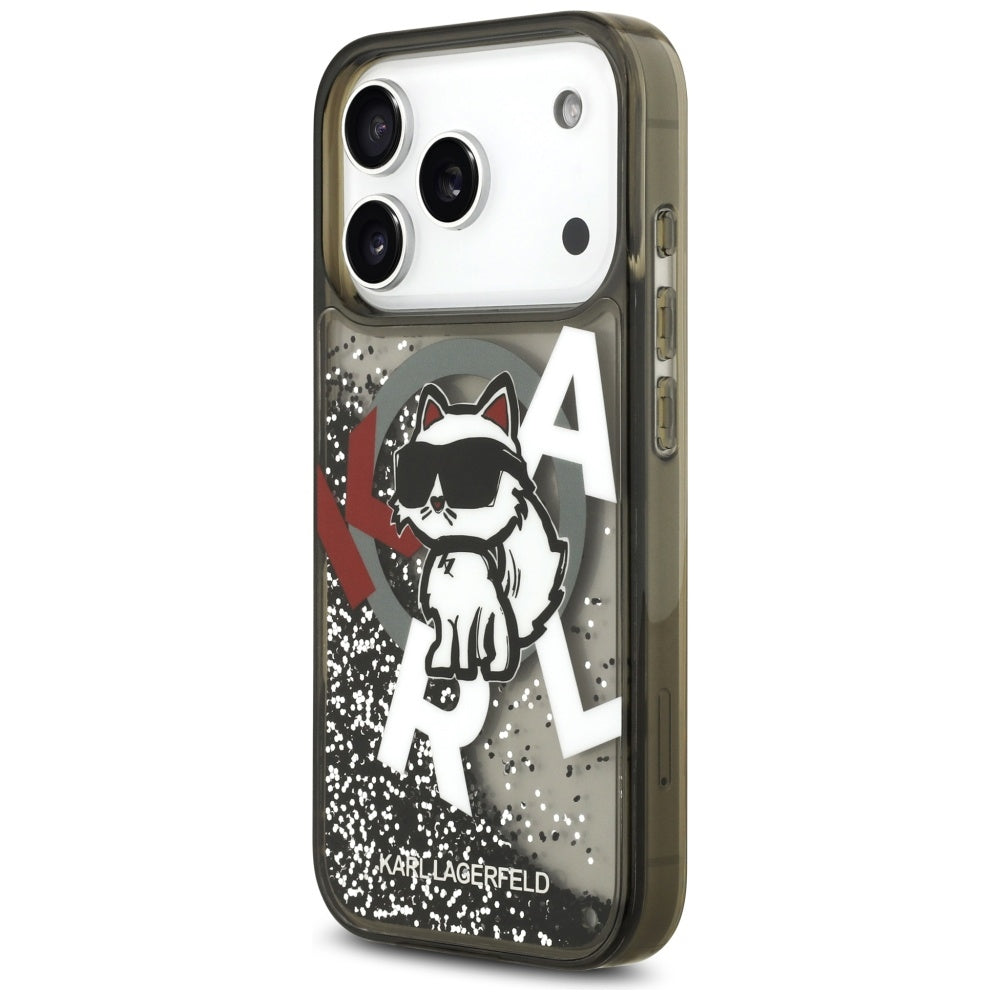 Husa de protectie Karl Lagerfeld Liquid Glitter Choupette Logo MagSafe (KLHMP17LLCHSCTDK) compatibil cu iPhone 17 Pro, Negru