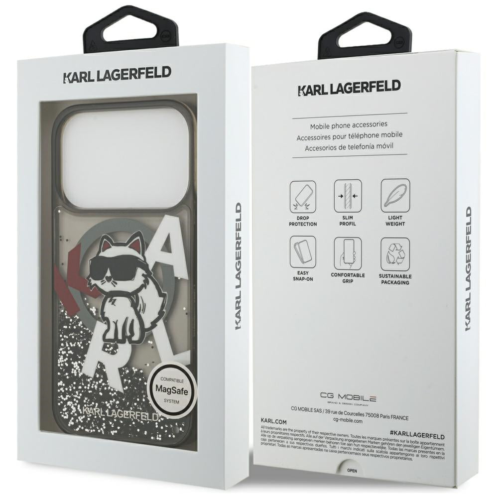 Husa de protectie Karl Lagerfeld Liquid Glitter Choupette Logo MagSafe (KLHMP17LLCHSCTDK) compatibil cu iPhone 17 Pro, Negru