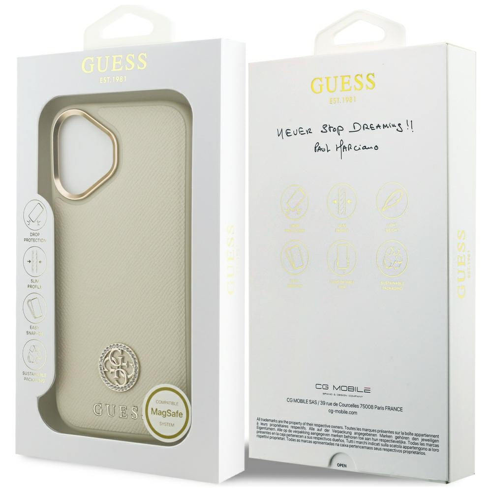 Husa de protectie Guess Grained Strass Logo MagSafe (GUHMP17SPGCRMDEE) compatibil cu iPhone 17, Bej