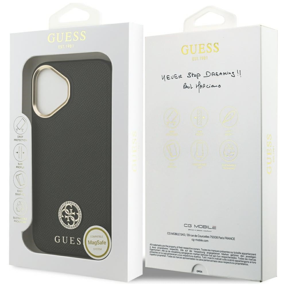 Husa de protectie Guess Grained Strass Logo MagSafe (GUHMP17SPGCRMDEK) compatibil cu iPhone 17, Negru