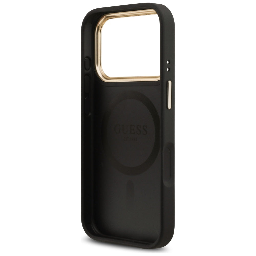Husa de protectie Guess Grained Strass Logo MagSafe (GUHMP17LPGCRMDEK) compatibil cu iPhone 17 Pro, Negru