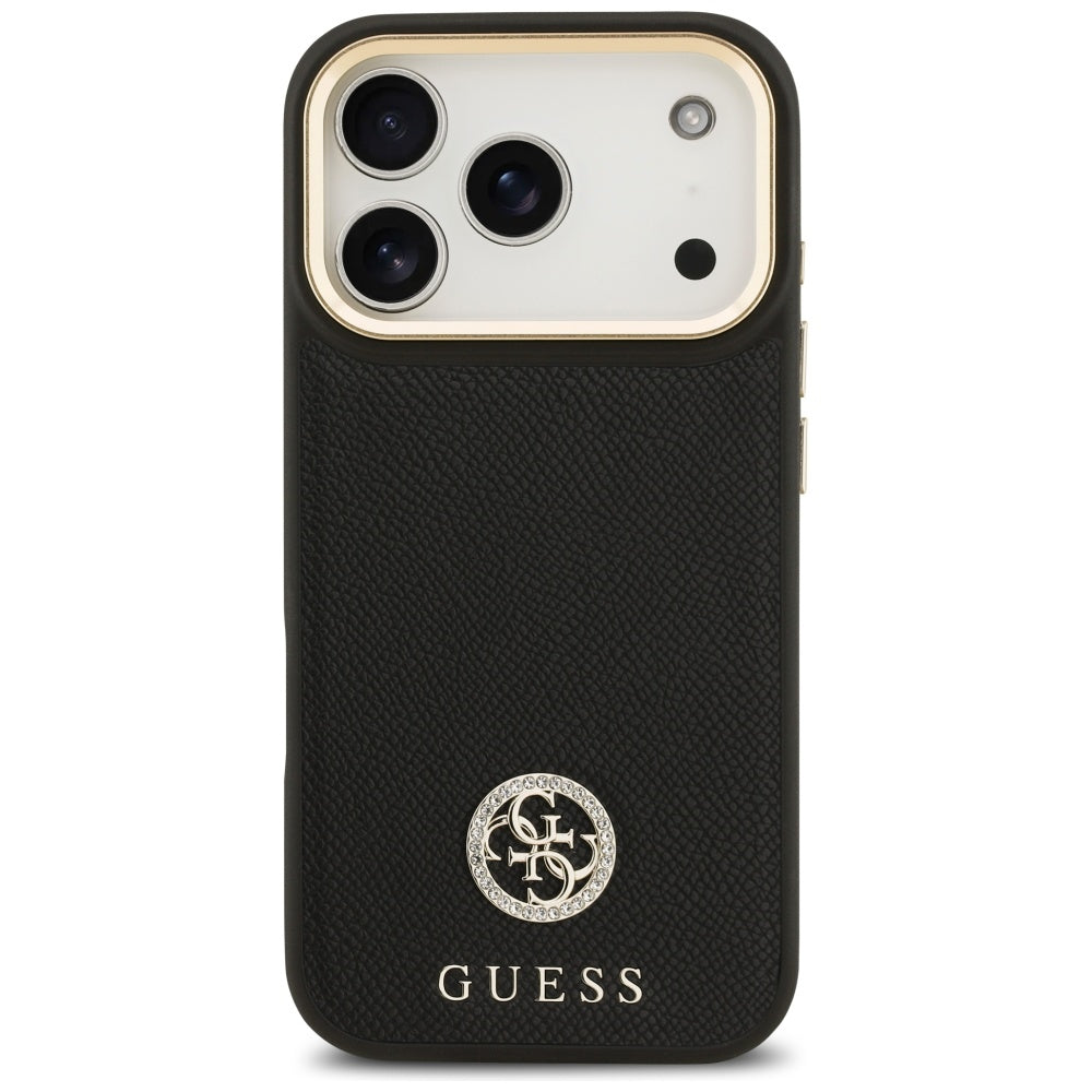 Husa de protectie Guess Grained Strass Logo MagSafe (GUHMP17LPGCRMDEK) compatibil cu iPhone 17 Pro, Negru