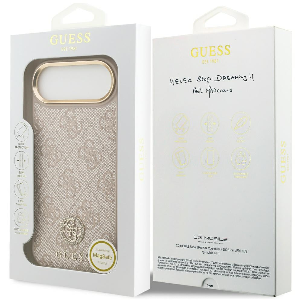 Husa de protectie Guess Hardcase 4G Strass Logo MagSafe (GUHMP17MP4GRMDEP) compatibil cu iPhone 17 Air, Roz